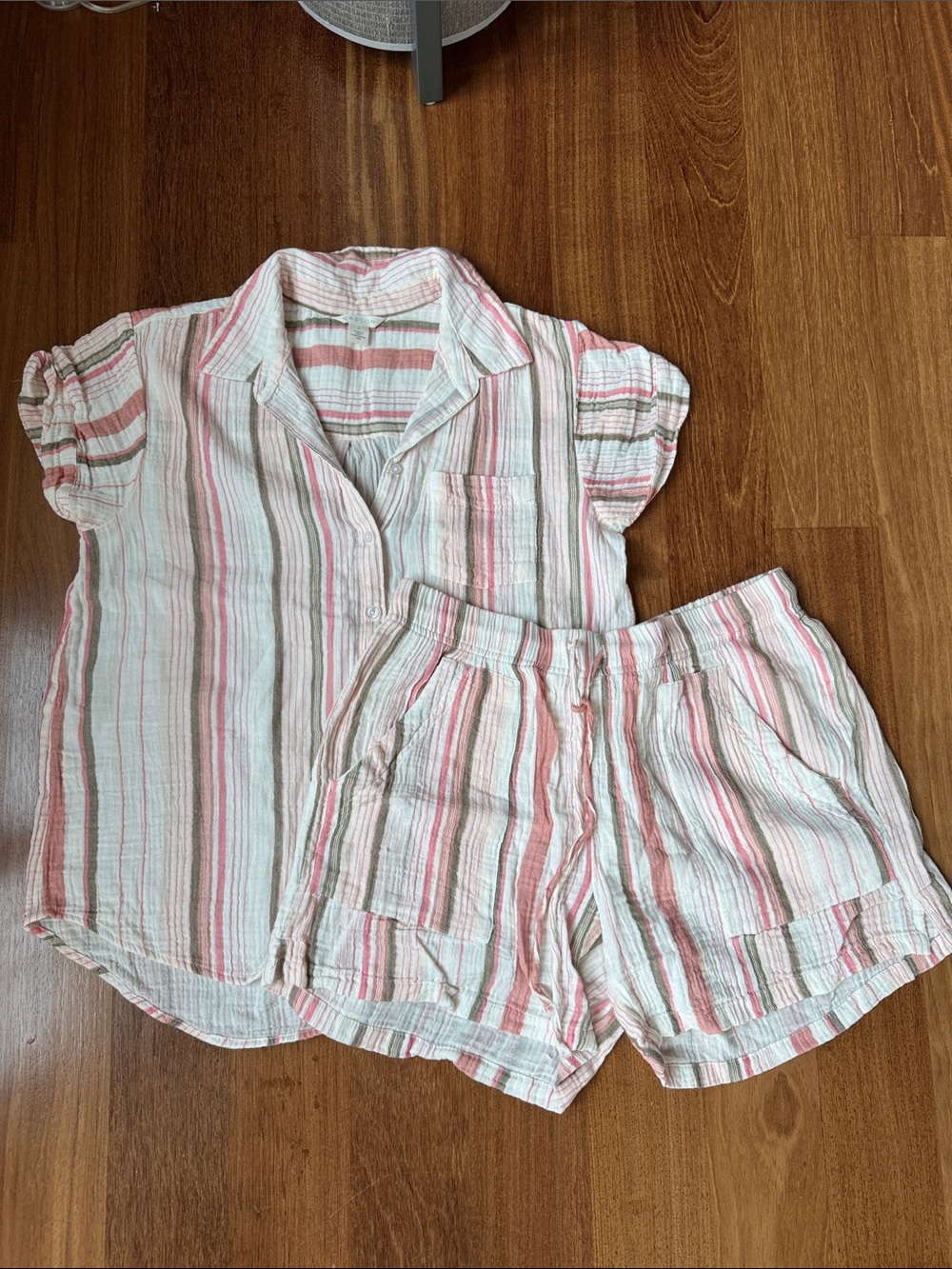 Caslon Pink and White Striped Button-Front Top and Shorts Set